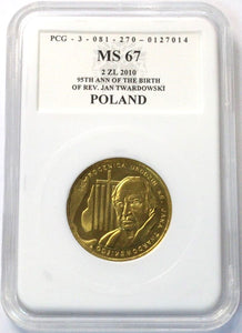 2010 - Polska - 2 zł - 95. rocznica urodzin ks. Jana Twardowskiego - MS67 PCG