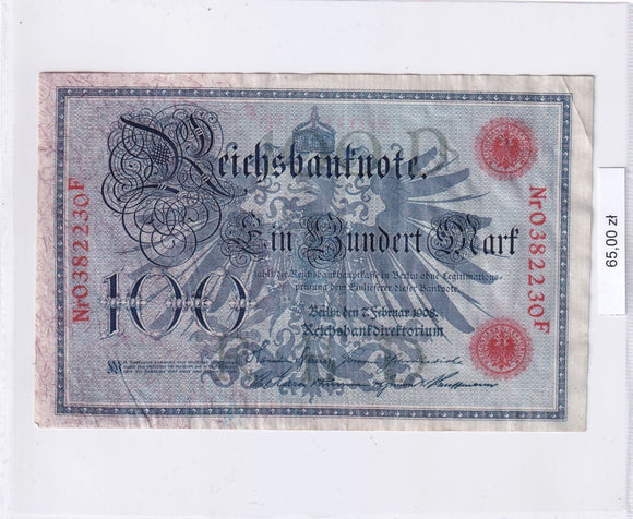 1908 - Niemcy - 100 Marek <br> 0382230F