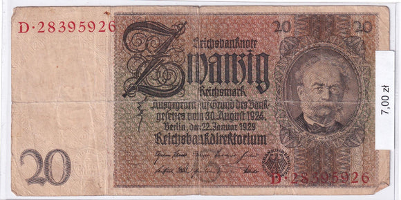 1929 - Niemcy - 20 Marek <br> D. 28395926