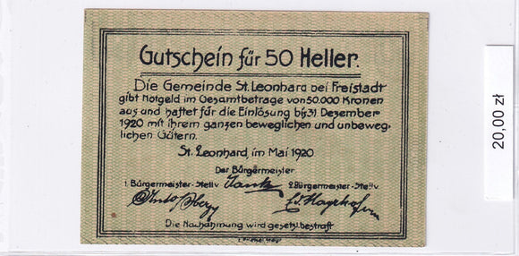 1920 - Austria - 50 Heller