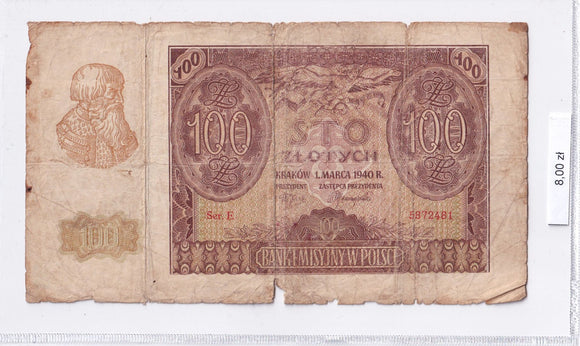 1940 - Polska - 100 Złotych <br> E 5872481