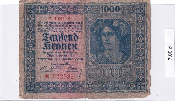 1922 - Austria - 1000 Koron <br> *022582
