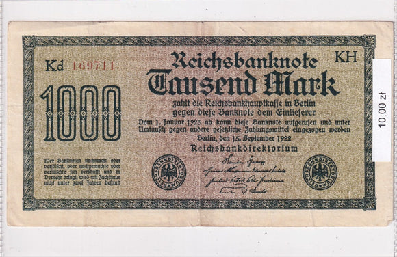 1922 - Niemcy - 1000 Marek <br> Kd169711