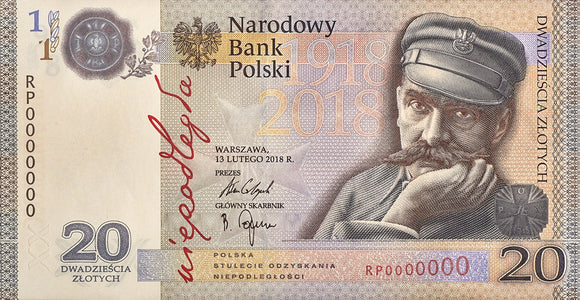 2018 - Polska - 20 zł - Józef Piłsudski - Stulecie Odzyskania Niepodległości