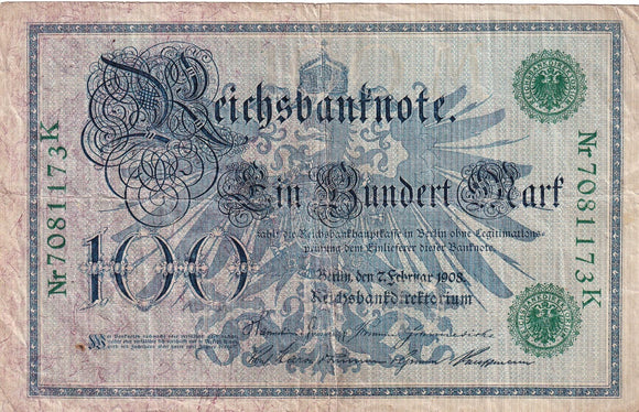 1908 - Niemcy - 100 Marek <br> 7081173 K
